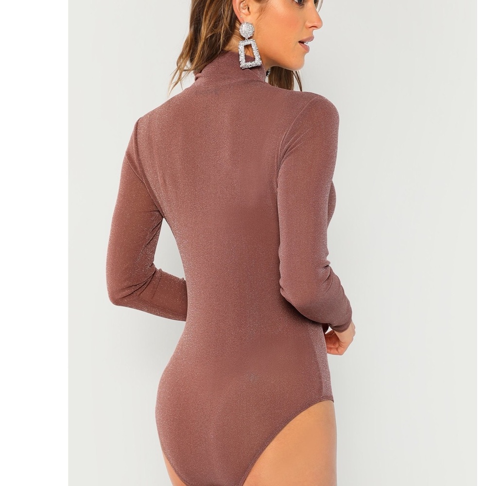 Mauve sparkly mesh turtle neck bodysuit - Picture 5 of 7